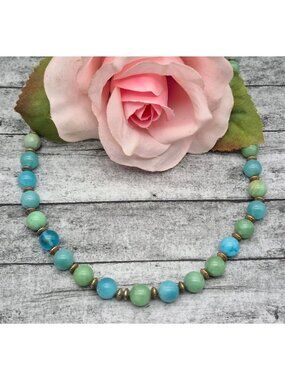 Artisan Made Single Strand Blue & Green Glass Bead Necklace Fairy Boho 22"